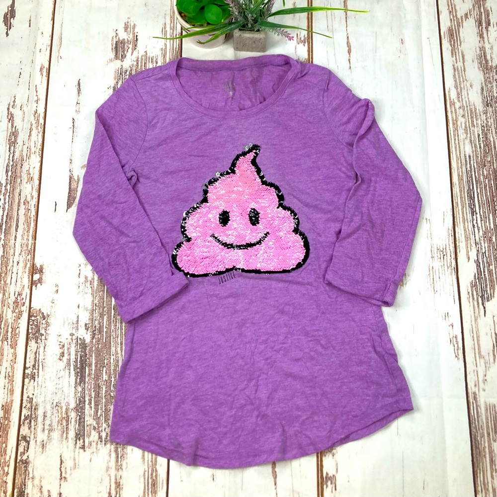Justice Active Long Sleeve Shirt Purple Sequins Emoji Sz 8